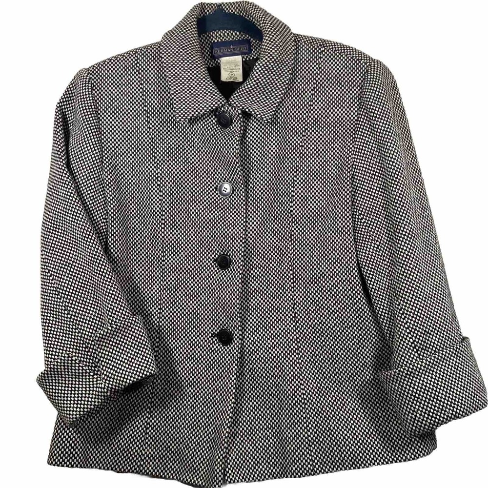 Herman Geist Wool Blazer 10 Petite 3 Button Wide Cuff Corpcore Boardroom